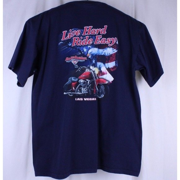 Harley Davidson Cafe Las Vegas T Shirt Live Hard Ride Easy Size XL Eagle Flag - Picture 6 of 9